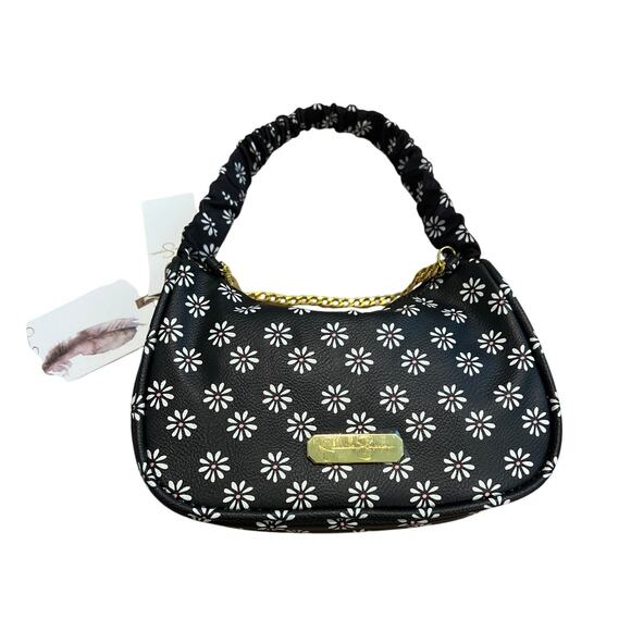 NWT Jessica Simpson Girls Floral Crescent Shoulder Bag Black - Picture 1 of 5
